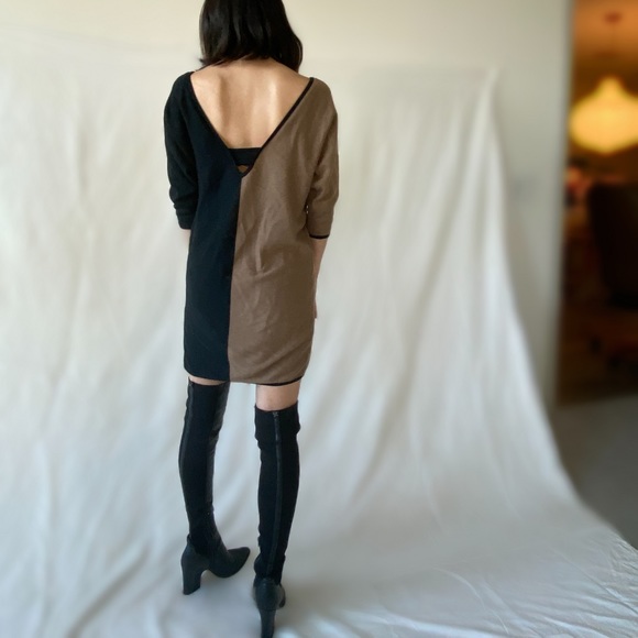 BUSINESS CASUAL CLASSY MID LENGTH WOOL DUAL TONE DRESS - Picture 1 of 5